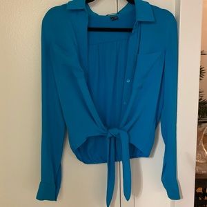 Blue silk theory small tie blouse